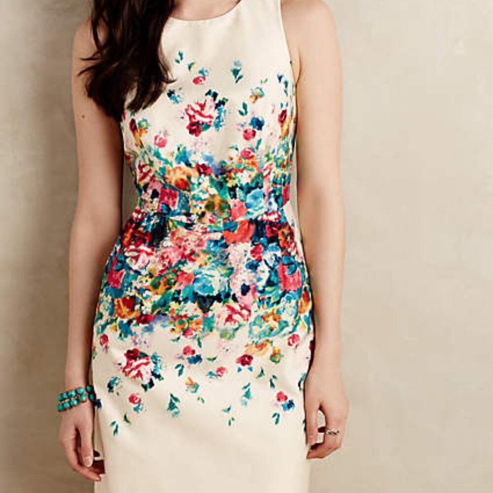 Anthropologie Tea Garden Sheath Floral Sleeveless Dress Back Cutout